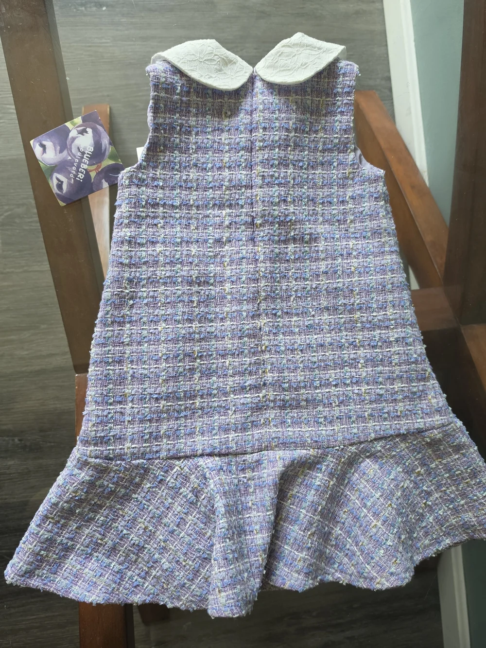 Blueberi Boulevard Lilac Tweed Dress with Lace Trim